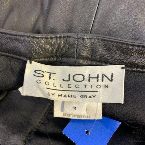 St. John Collection by Marie Gray Black Lined Leather Pants Size 14 - Picture 6 of 8